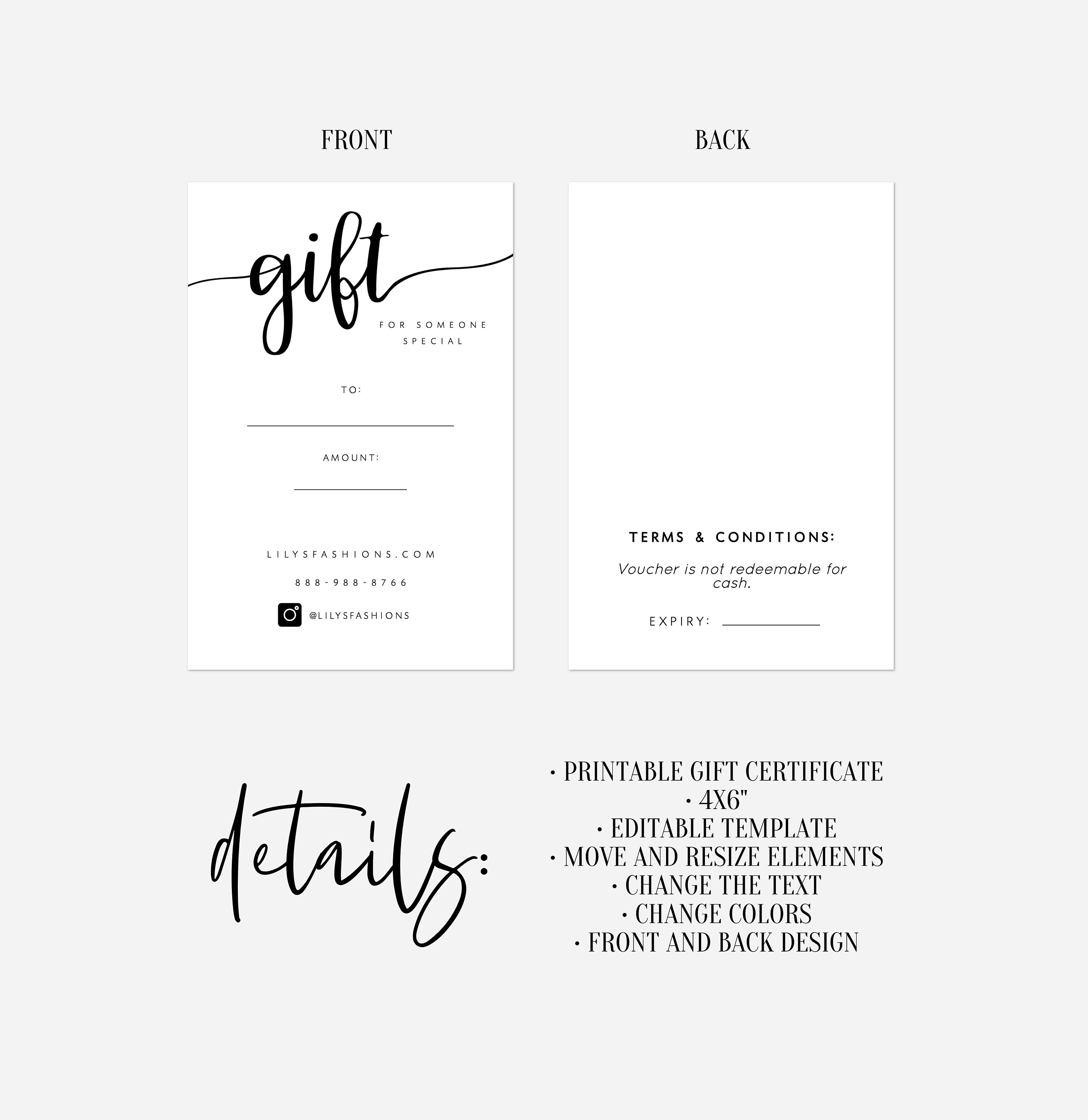 Printable Gift Voucher Printable Gift Certificate Download Etsy UK