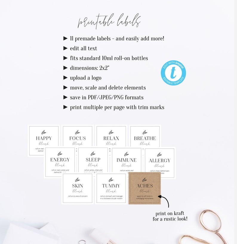 Roller Ball Labels Editable Labels Roller Bottle Labels Etsy