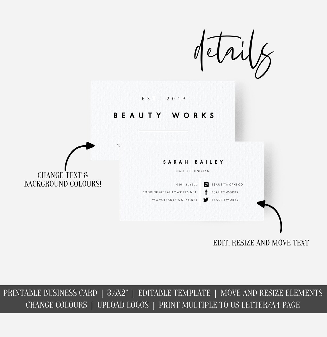 Clean Business Card Editable Business Card DIY Business Card Etsy