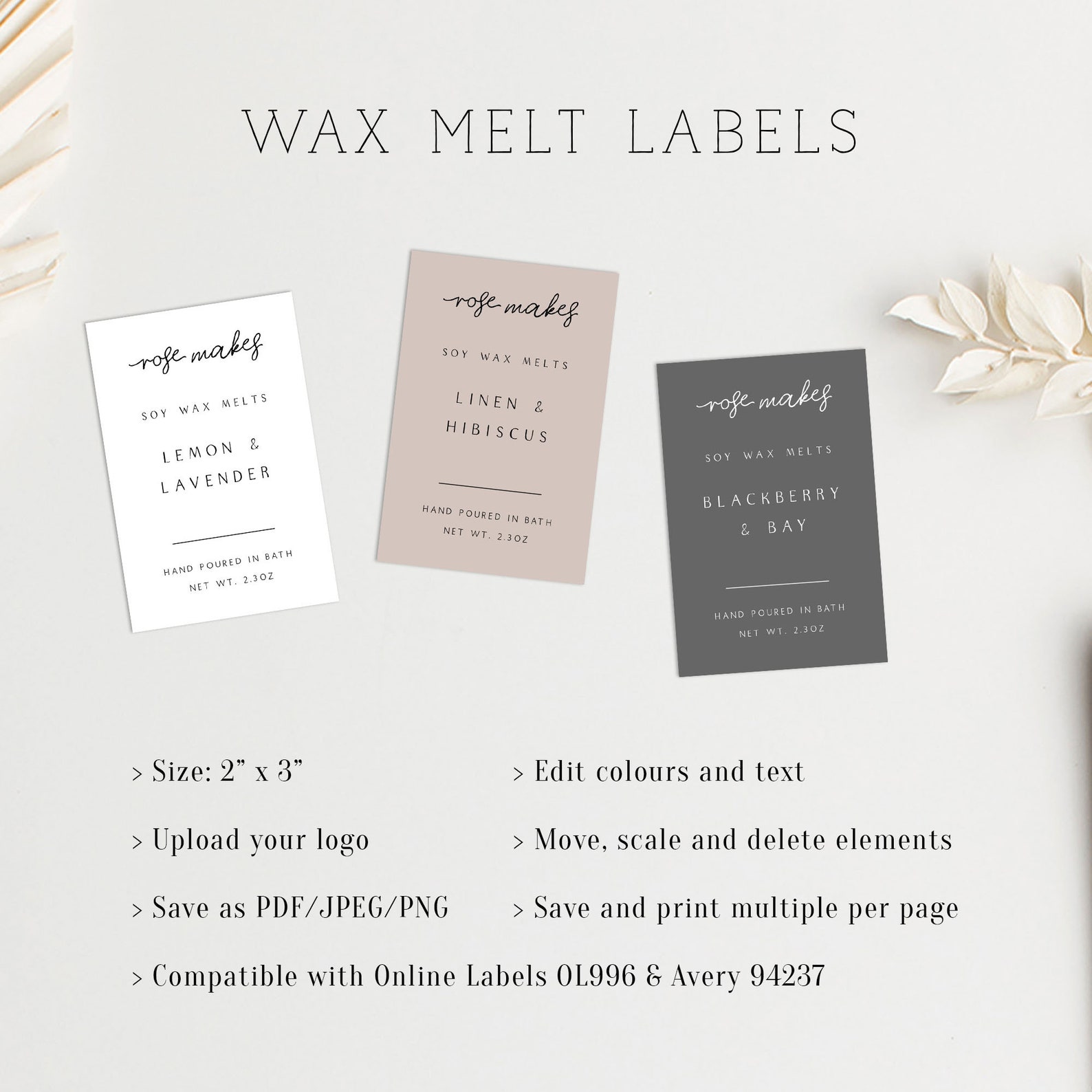 Wax Melt Label Wax Melt Labels Wax Melts Label Customizable Etsy