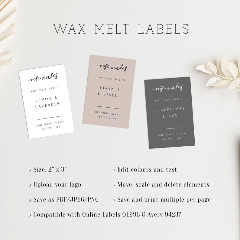 Wax Melt Label Wax Melt Labels Wax Melts Label Customizable Etsy