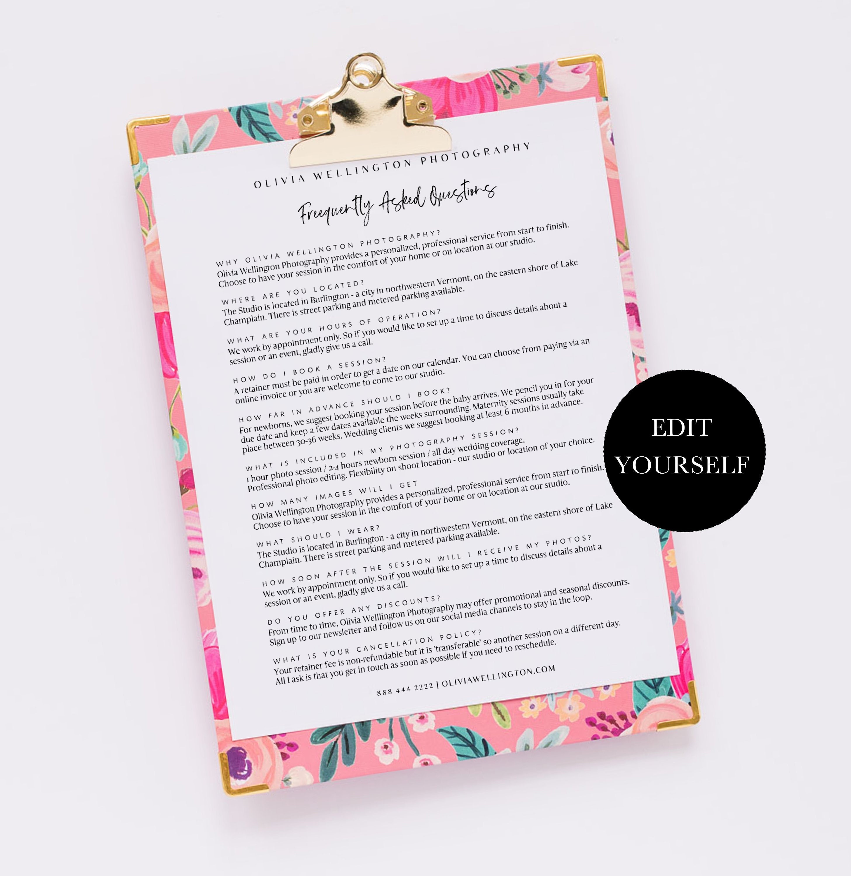 Printable FAQ Template FAQ Sheet Business Help Etsy Business - Etsy