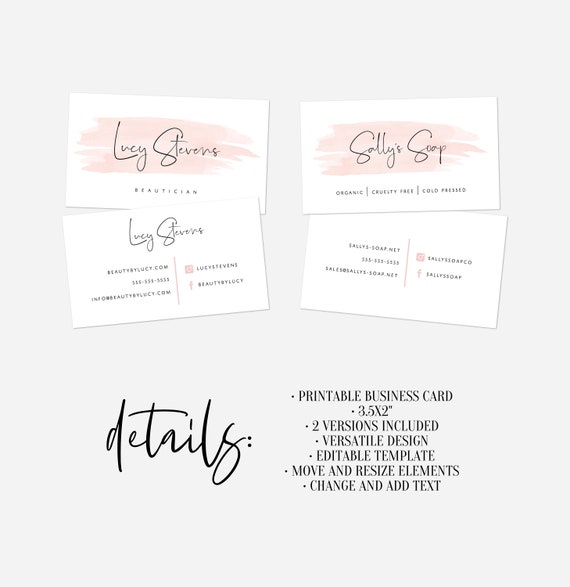 Feminine Business Card Design Beauty Salon Business Card Etsy