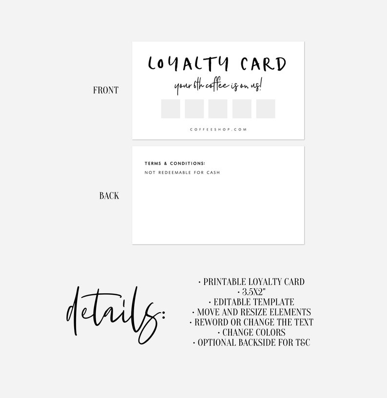 Customer Loyalty Card Editable Loyalty Cards Printable Loyalty Etsy