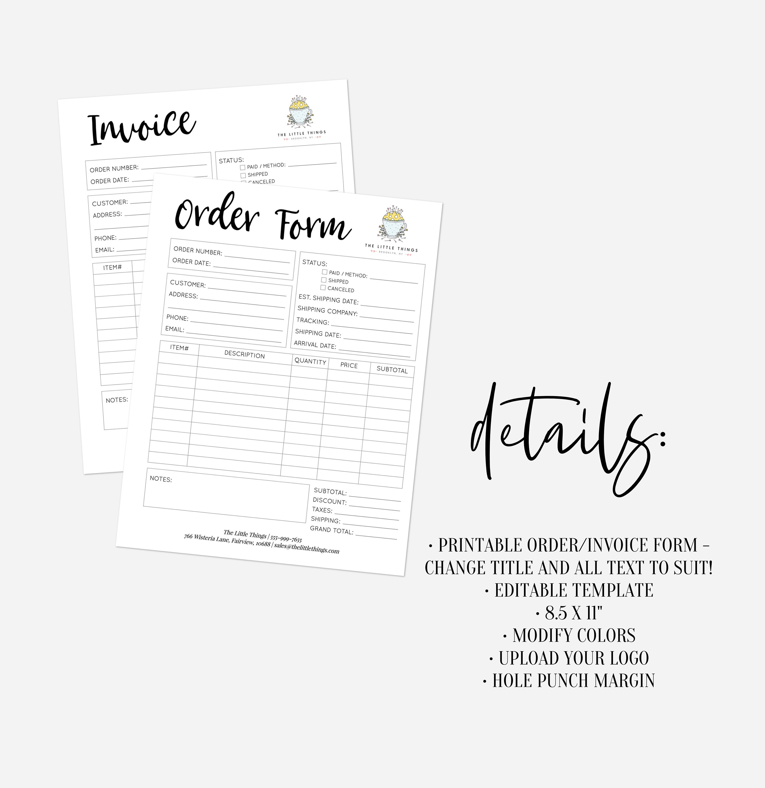 Editable Order Form Template Printable Order Form Instant Etsy