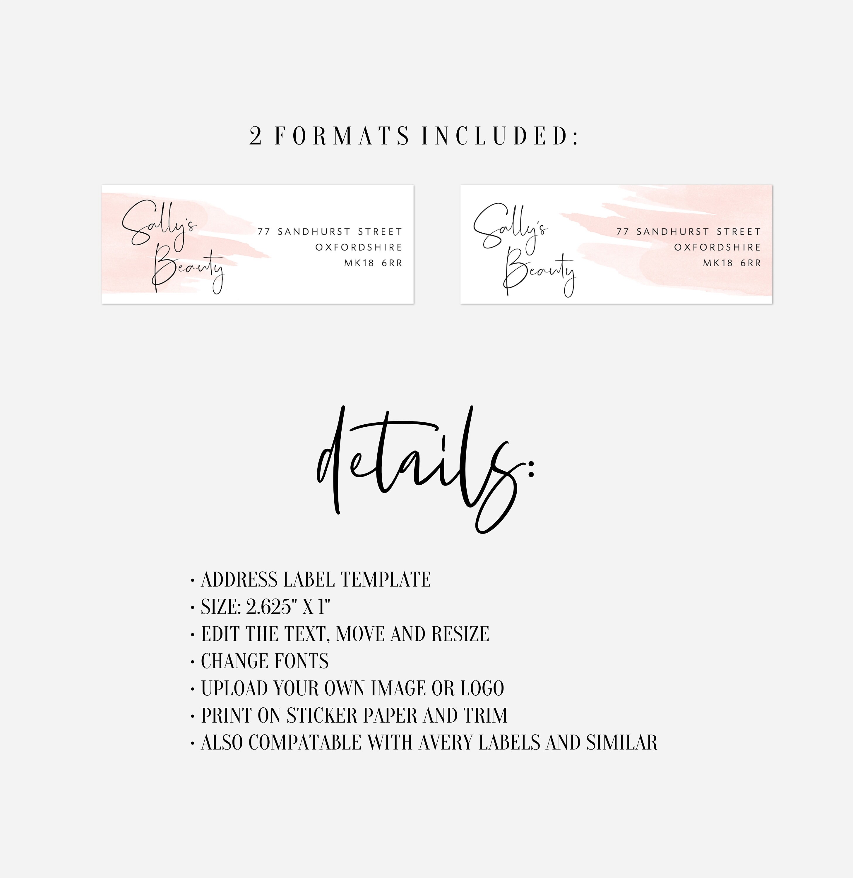 Return Address Label Template Custom Address Label Printable Etsy UK