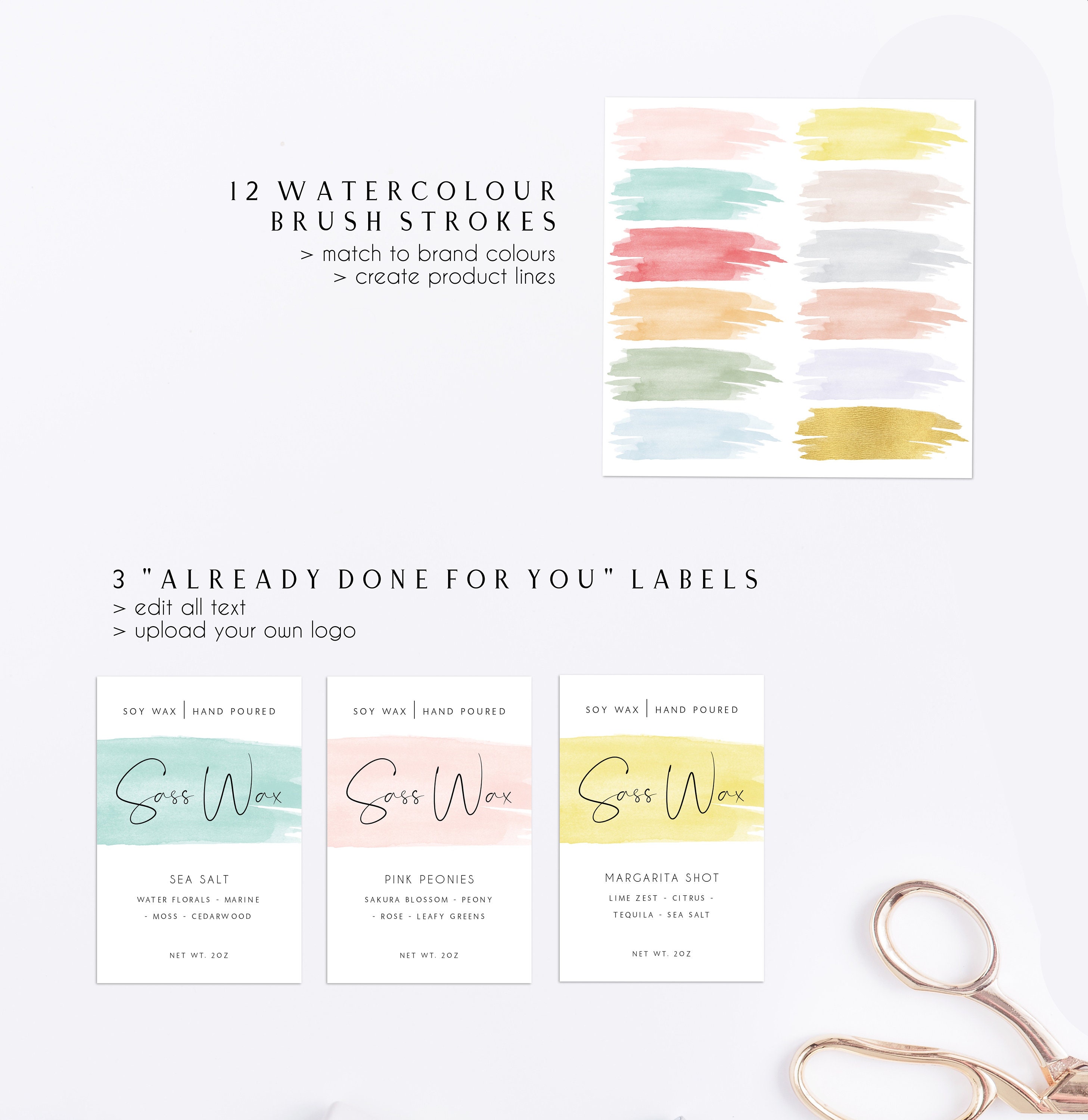 printable wax melt labels watercolor clamshell sticker template