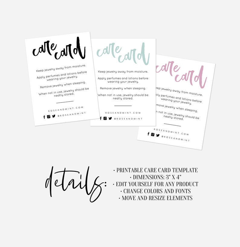Care Instructions Card Care Card Template