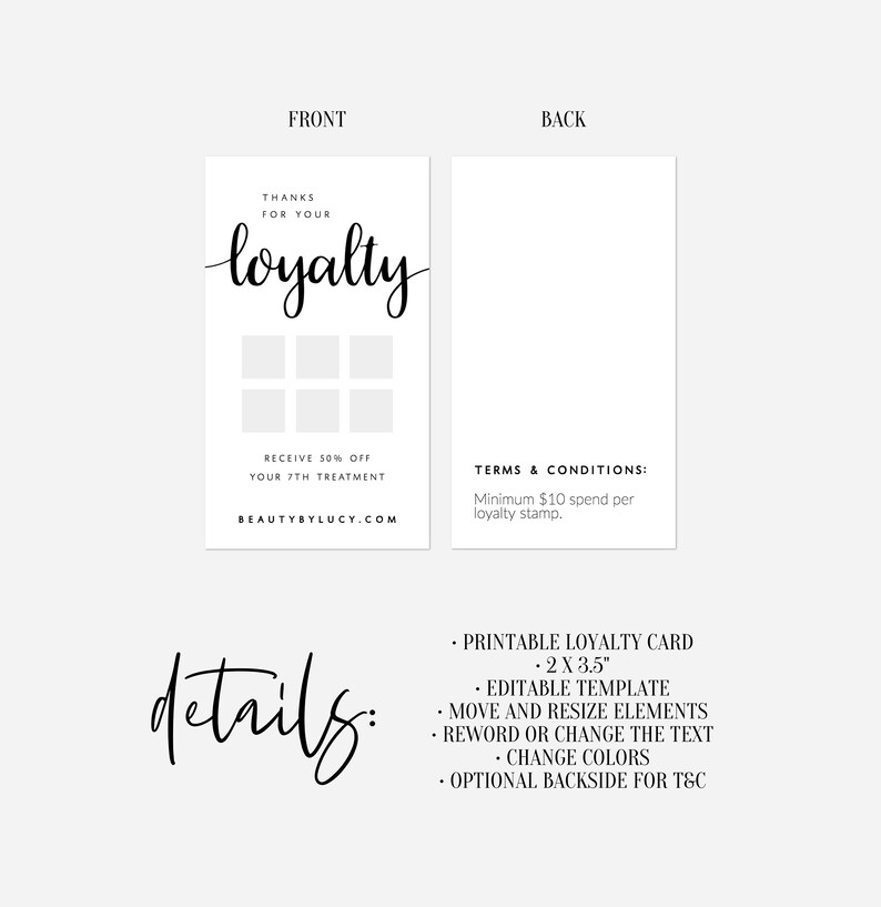 Customer Loyalty Card Template Printable Loyalty Cards - Etsy