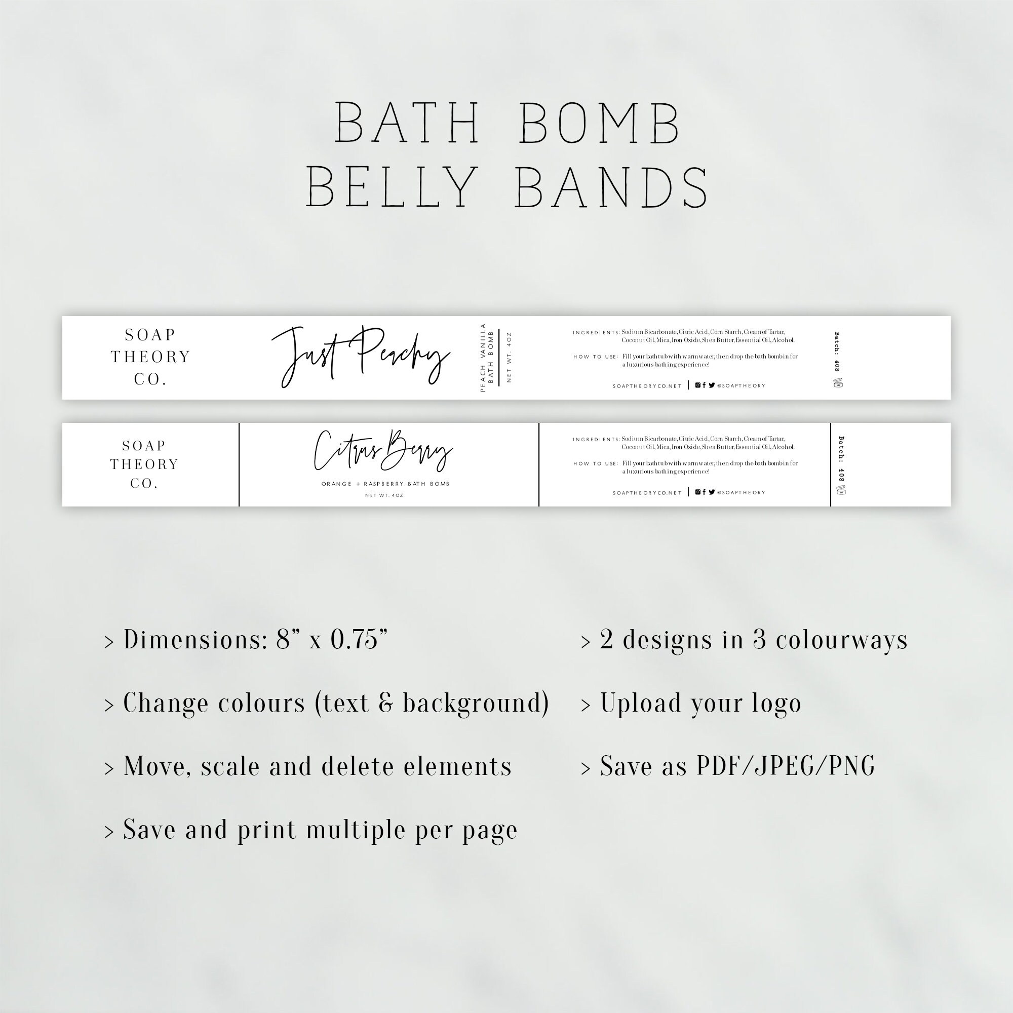 Custom Bath Bomb Label Bath Bomb Labels Custom Belly Band Etsy