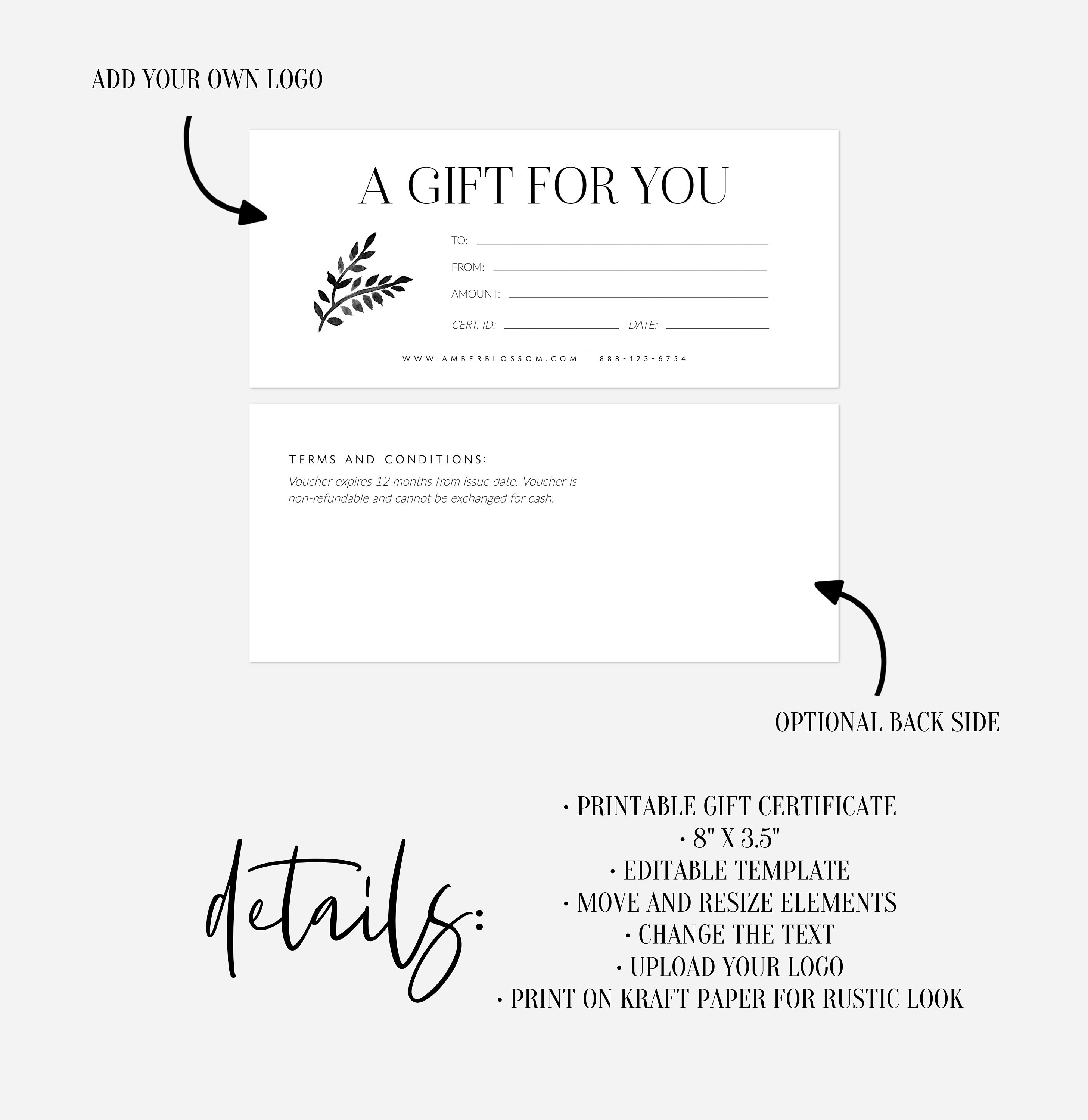 Printable Gift Voucher Gift Certificate Download Etsy Gift Etsy Canada