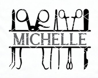 Surgical Instruments Name svg cut file split frame monogram technologist OR nurse assistant operating room tech surgery retractor dxf png