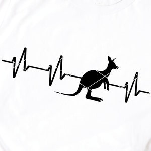 Rythme cardiaque kangourou svg couper fichier laser Australie Aussie Australian Down Under patriotique ekg svg dxf png chemise imprimable conception clipart