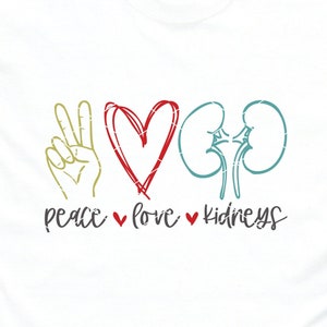 Paz Amor Riñones svg archivo cortado nefrología enfermera enfermedad renal trasplante donante piedras cáncer nefrólogo NP PA médico dxf png sublimación