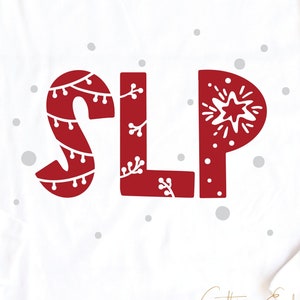 Fichier svg Noël orthophoniste coupe SLP Noël lumières des fêtes orthophoniste thérapie dxf png fichier cricut téléchargement imprimable