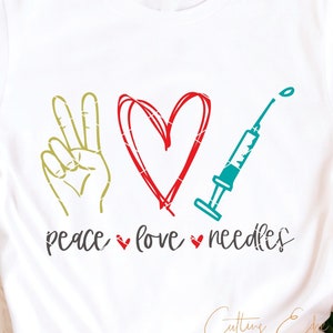 Peace Love Needles svg archivo cortado Flebotomista Técnico de flebotomía tecnología farmacia laboratorio médico laboratorio aguja enfermera dxf png cricut