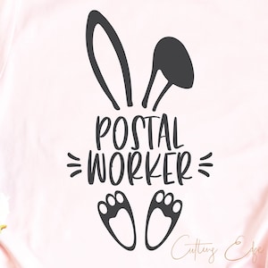 Easter Bunny postbeambte SVG gesneden bestand postkantoor konijn DXF PNG cricut silhouet snijden bestand downloaden afdrukbare sublimatie illustraties
