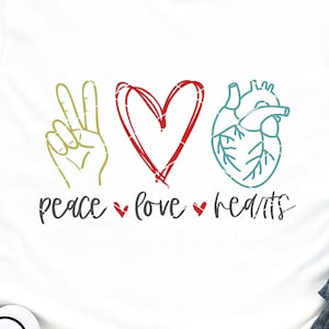 Peace Love Hearts svg archivo cortado png dxf cardiología corazón anatómico enfermera cardíaca tecnología ekg técnico cardíaco cricut archivo descargar clip art