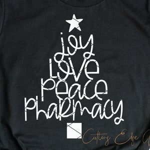 Navidad Farmacia Árbol svg archivo cortado alegría amor paz navidad vacaciones farmacia técnico farmacéutico dxf png cricut silueta descarga de archivos
