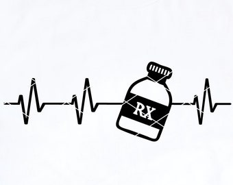 Medication Heartbeat svg cut file Pharmacist Pharmacy Technician dispensary meds pills bottle dxf png cricut silhouette download clip art