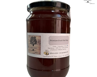 Confezione regalo - Miele di quercia greco / 100% puro, grezzo e non filtrato / Qualità premium / Peso netto 960 g + Tè di montagna + Origano + Mix di erbe aromatiche