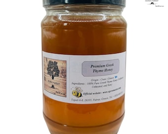 Confezione regalo - Miele di timo greco, peso netto 960 grammi - Puro, grezzo e non filtrato / + Tè di montagna + Origano + Mix di erbe aromatiche