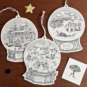 Cartões/ornamentos de contos de fadas de inverno com citações e detalhes prateados