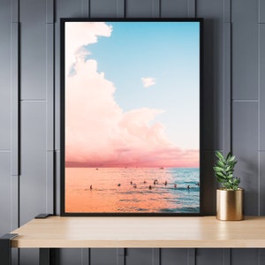 Baumwoll Candy Sonnenuntergang über dem Ozean - Ozean Sonnenuntergang Strand Fotografie - Bay Waves Meer Sand Bild - Herunterladbare Kunst - Größere Druckgrößen