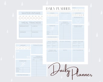 Plan Your Day! Simple Daily Planner - Downloadable and Printable Daily Planner - Rainy Day Blue - Digital File Download