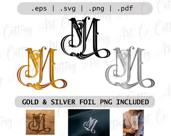 J M Initials Intertwined Wedding Logo Monogram - Vector Digital Download + Gold & Silver Foil pngs