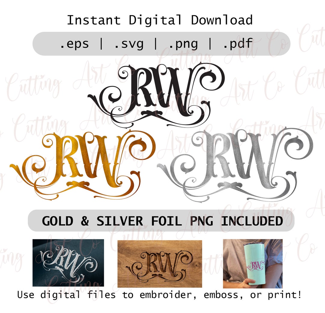 RW Initials Monogram DIGITAL DOWNLOAD - Vector File, Gold, and Silver ...