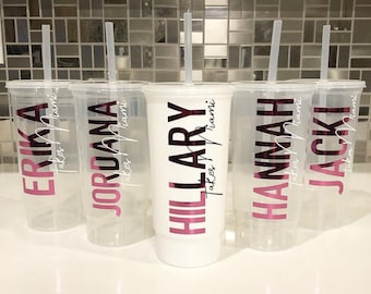 Vasos de despedida de soltera personalizados con nombre - Vasos reutilizables con tapa y pajita - Vasos reutilizables hechos a medida - Vasos de recuerdo de despedida de soltera - Drive-by