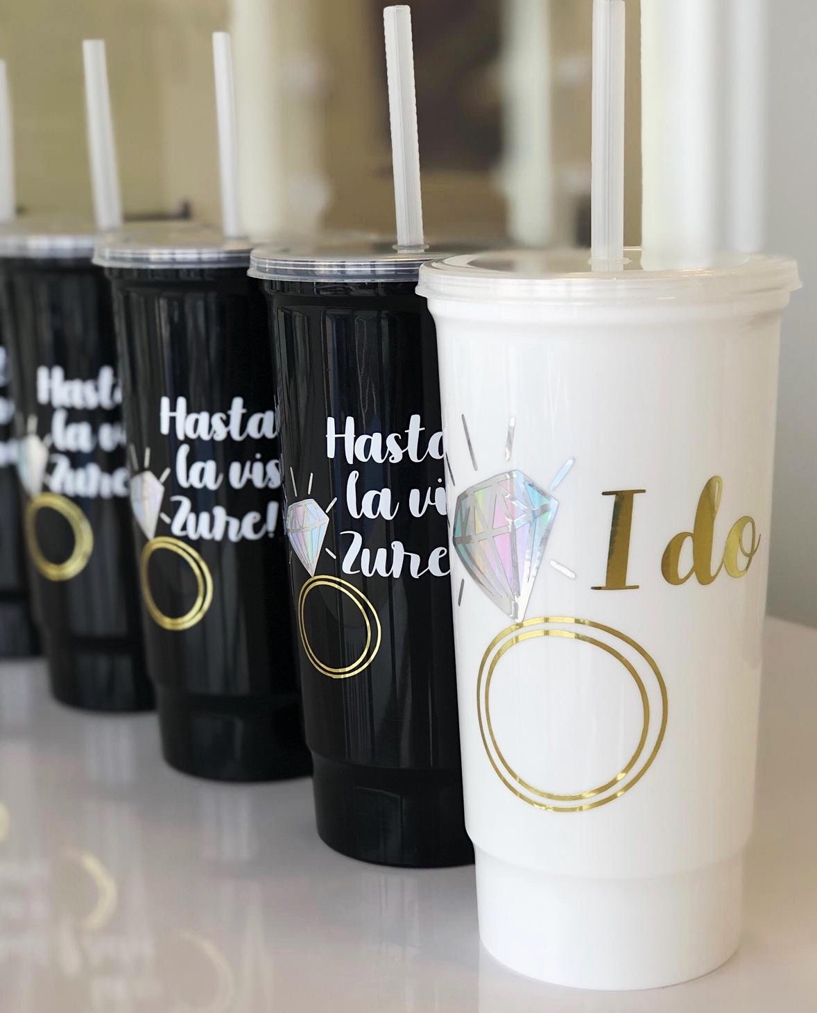 Personalized bachelorette cups with lid and straw Hasta la Etsy