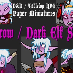 D&D/Tabletop RPG Paper Miniatures, Drow / Dark Elf Set, DIGITAL FILE Pdf