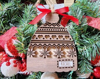 Personalized Ornament - Winter Beanie Snow Cap - Custom Wood Ornament Stocking Tag