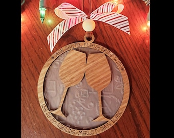 Adorno para amantes del vino: madera grabada y acrílico, Querido Papá Noel