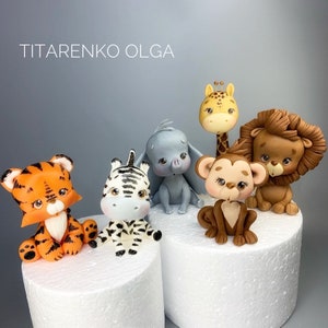 fondant safari animals for cake Little animals Fondant cake topper Cake decorations Handmade fondant animals Baby shower  First birthday