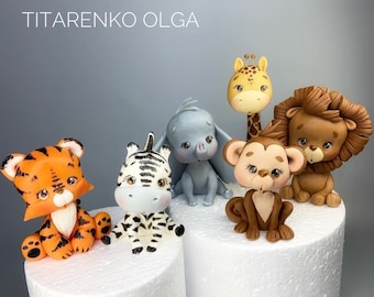 Fondant topers safari animals for cake: Lion, Tiger, Monkey, Elephant,Giraffe, Zebra