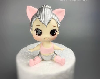 Fondant doll Baby girl Birthday doll Fondant cake topper Cake decoration Figurine for cake Baby shower First birthday
