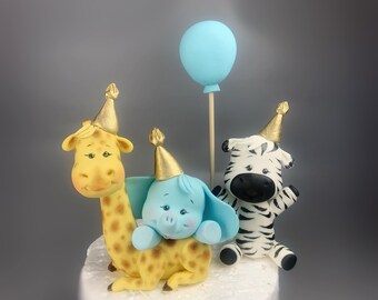 Fondant safari dieren taarttoppers-Fondant taarttopper-Taartversieringen-Beeldje voor taart-Fondant-Babyshower-Eerste verjaardag-suikerpasta