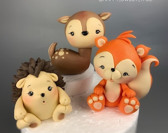 Handmade fondant forest animals for cake Fondant cake topper for cake Cake decorations Figurine for cake Fondant forest animals Baby shower