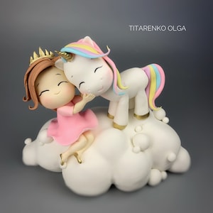 Unicornio de fondant-Cumpleaños infantil-Adorno de tarta de unicornio en fondant-Decoraciones para tartas-Adorno de tarta de unicornio-Regalo de cumpleaños-Baby shower-Torta para primer cumpleaños