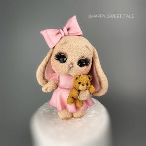 Handgemachter Fondant Hase Kuchen Topper, Geburtstag Hase Mädchen, Fondant Kuchen Topper,Kuchendekoration, Hasen Mädchen Figur für Kuchen, Hasen Mädchen Topper