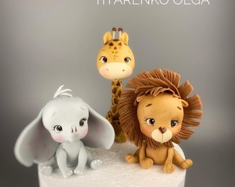Handmade safari animals for cake, Fondant cake topper, Cake decorations, Animals for cake,  Fondant safari animals, Sugar paste animals