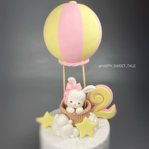 Fondant Ballon Cake Topper, Hase im Ballon, Baby Geburtstag, Hasenmädchen Fondant Cake Topper, Tortendekoration, Hasenmädchen im Ballon