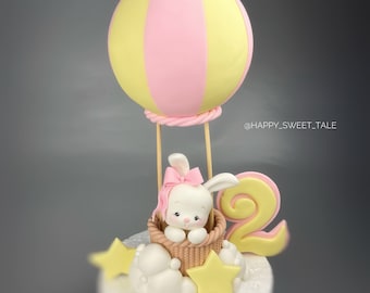 Fondant balloon Bunny in balloon Baby birthday  bunny girl fondant cake topper Cake decoration Bunny girl in balloon Bunny girl baby shower