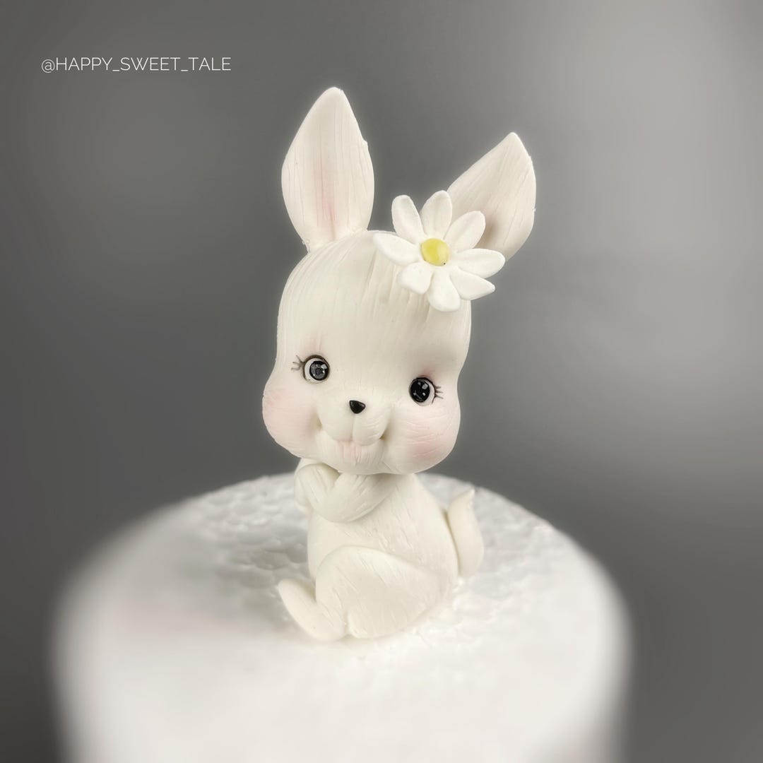 Handmade Fondant Bunny Cake Topper, Birthday Bunny Girl, Fondant Cake ...