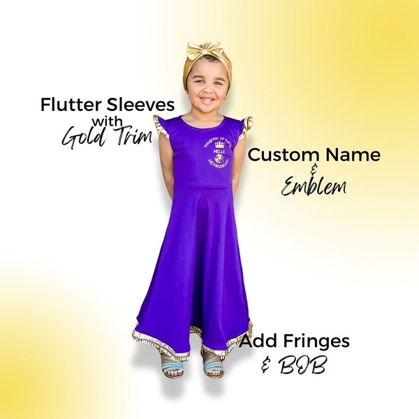 Sabbath Dress Baby and Girls Maxi Dress Personalized Name Purple and Gold IUIC Hebrew Israelite Shabbat Garment