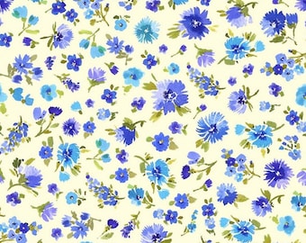 IN THE GARDEN, Blue Bottles Floral, Small Flowers, Calico, Michael Miller, 100% Cotton Fabric