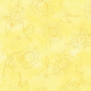 Sunflower Field - Yellow Sunflower Line Art - Tonal Yellow - P & B Textiles - 100% Cotton Quilting Fabric